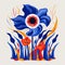 Bold And Colorful Eye Blue Flower Illustration With Surrealist Compositions