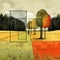 Bold And Colorful Landscape Illustration With A Tree In The Middle