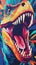 Bold and Colorful Pop Art Raptor Snarling in Blocky Style AI Generated