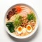 Bold And Colorful Ramen Bowl With Egg And Mushrooms
