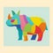 Bold And Colorful Rhino Art: Geometric And Carved Animal Figures