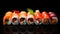 Bold And Colorful Sushi Art On Black Background