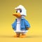 Bold And Colorful Voxel Art: Blue And White Duck On Yellow Background