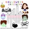 Bold colors funny halloween crossword vector printable worksheet