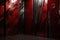 Bold and dramatic brushed metal wallpaper with a deep red and black color scheme, resembling an edgy and industrial look