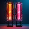 Bold Experimentation: Two Neon Lamp Stands With Colored Lights