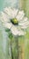 Bold And Fluid: Acrylic Painting Of A White Daisy On A Green Background