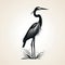 Bold Graphic Illustration Of Black Heron Standing In Grass