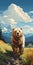 Bold Graphic Illustration Of A Brown Bear Walking In The Mountains