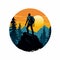 Bold Graphic Illustration Of A Hiker With Mountains In The Background