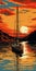 Bold Graphic Illustration Of A Sailboat At Sunset