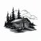 Bold Graphic Illustration Of A Serene Log Cabin On The Lake