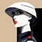 Bold Graphic Style Portrait Of Woman With White Hat And Red Lips