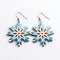 Bold And Graphic Wood Snowflake Earrings With Blue And White Designs