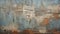 Bold Impasto Large Scale Rusty Wooden Background Painted Blue