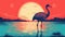 Bold Lithographic Flamingo Walking At Sunset Illustration