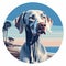 Bold Lithographic White Weimaraner Portrait On Beach Theme