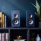 Bold Navy Bookshelf Speakers With Vibrant Color Blends