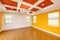 Bold Orange and Yellow Custom Master Bedroom Complete with Entire Wainscoting Wall, Fresh Paint, Crown and Base Molding,