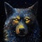 Bold Pointillist Painting: Wolf With Starry Eyes