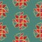 Bold Red And Gold Abstract Windmill Geometric Shape Repeat Pattern On Green