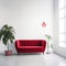 Bold Red Strawberry Pattern Sofa, Contemporary Living Space, Chic Coffee Table, Colorful Pillows