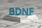 Bold shiny letters BDNF on marble pedestal