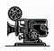 A bold silhouette of a cinema camera on a tripod