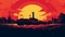 Bold Soviet Pop Art Sunset Over City With Ship - 2d Game Art