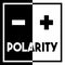 A bold square black and white design text graphic illustration on the concept of electrical polarity or other form of polarity