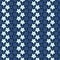 Bold Star Stripe Motif Japanese Style Seamless Vector Pattern. Hand Drawn Indigo Blue