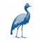 Bold Stencil Lithography Illustration Of Emu Bird In Blue