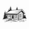 Bold Stencil Style Black And White Log Cabin Vector Art