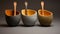 Bold Structural Designs: Three Bowls With Wooden Spoons On Grey Background