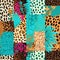 A bold tapestry of aqua and orange, mixing organic shapes with animal prints, captures the eye with its daring and