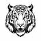 Bold Tiger Head Carving: Black And White Metal Embroidery Poster Design