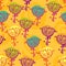 Bold And Vibrant Multicolor Fantasy Wildflower Repeat Pattern With Hot Cerise Pink, And Purple On Mustard Yellow