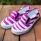 Bold And Vibrant Purple And White Striped Slip On Sneakers