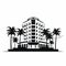 Bold And Vibrant Silhouette Of Hotel Buildings With Palm Trees