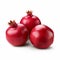 Bold And Vibrant: Three Red Pomegranate Fruits On A White Background