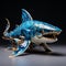 Bold And Vivid Metal Sculpture: Blue And Gold Aeon Shark