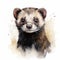 Bold Watercolor Ferret Face on White Background AI Generated