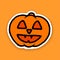 Bold white outline halloween jack o lantern pumpkin vector illustration isolated on orange background. hand drawn vector. doodle h