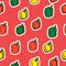 Bold white outline red, yellow and green paprika vector illustration ion pink background. hand drawn vector. doodle fruit and vege