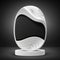 bold white oval with wavy patterns fashioned from obsidian podium, empty showcase for packaging product presentation AI