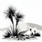 Boldly Black And White Desert Landscape Vector With Palms And Rocks