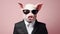 Boldly Black And White Pig Businessman With Sunglasses On Pink Background