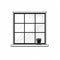 Boldly Black And White Vector Illustration Of A Window With A Potted Plant