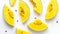 Boldly Vibrant: Bite-Sized Yellow Watermelon Popping on a White Canvas -