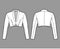 Bolero jacket technical fashion illustration with crop waist length, long sleeves, shawl collar, button closure. Flat